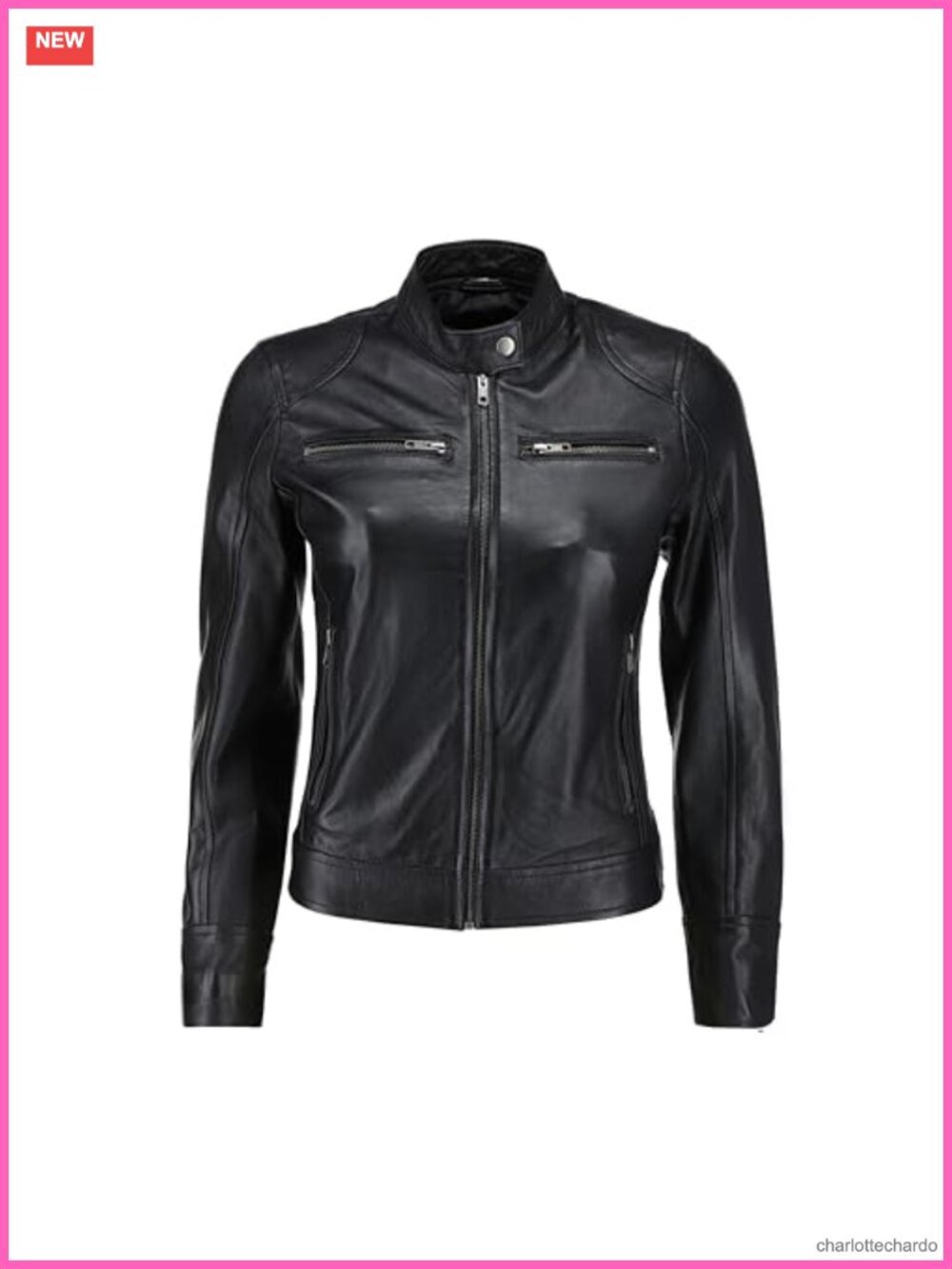 Womens Genuine Leather Cafe Racer Motorcycle Jacket Soft Sleek Zip Moto Coat